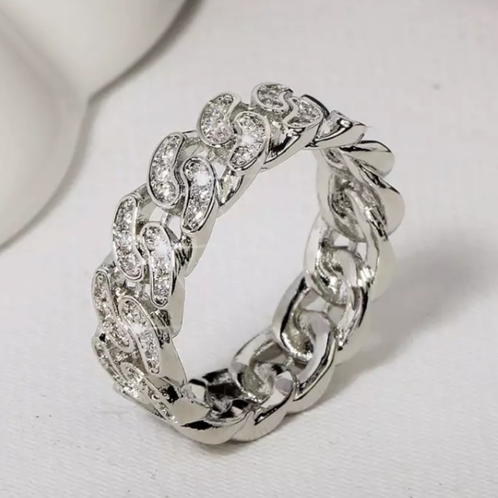 NEW 925 STERLING SILVER RING DIAMOND ETERNITY RING CHAIN BAND RING - Picture 2 of 3